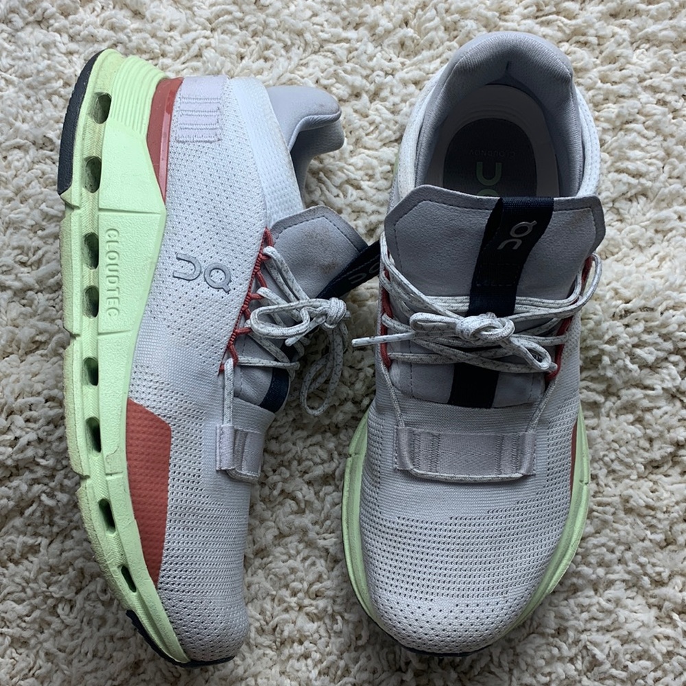On Running Sneakers in White, Green, and Red